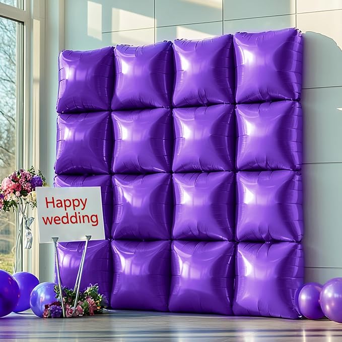 NISOCY 25PCS Metallic Purple Square Foil Balloons Wall Backdrop | Double Sided - Image 8