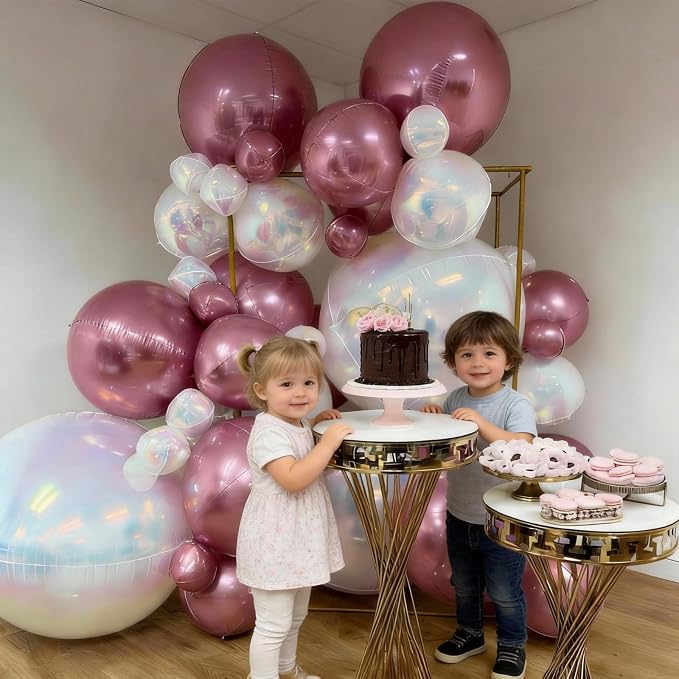 Biapian 12Pcs Pink and Iridescent Round Balloons Foil, Large Pink Bubble - Image 5