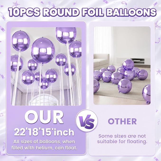 10Pcs Light Purple Round Foil Balloons, Metallic Light Purple Foil Baloon - Image 4