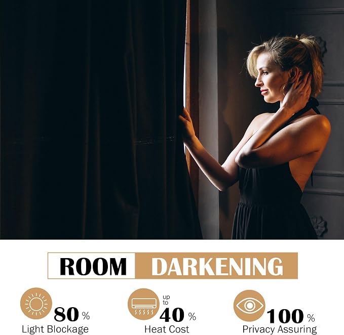 Beauoop Velvet Curtains for Bedroom Living Room Black 52x90 2 Panels | Soft - Image 4