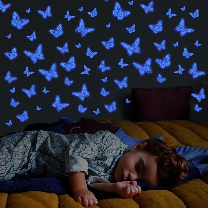 SAOROPEB Glow in The Dark 3D Butterfly 24 Pcs Blue Butterfly Stickers | 3 Sizes - Image 2