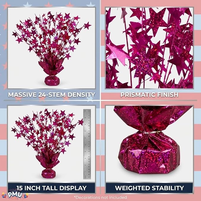 PMU 12 Pack Bursting Star Metallic Foil Spray Centerpiece- Burgundy Prismatic - Image 4