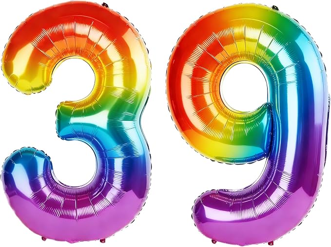40 Inch Number 39 Balloons for 39th Birthday Party Decorations, 0-100 Rainbow by FOBELEC