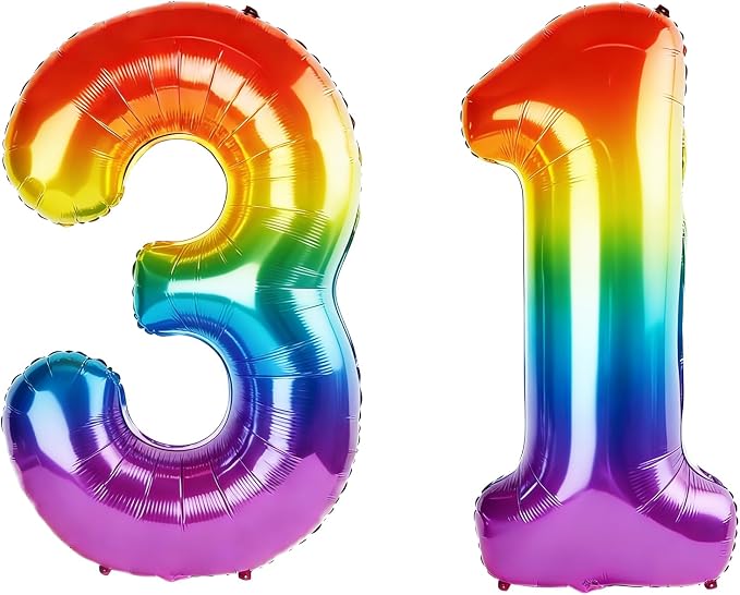 40 Inch Number 31 Balloons for 31st Birthday Party Decorations, 0-100 Rainbow by FOBELEC