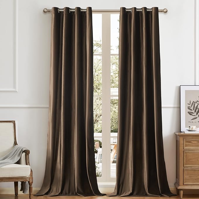 BULBUL Velvet Brown Grommet Blackout Curtains 63 inch - Image 7