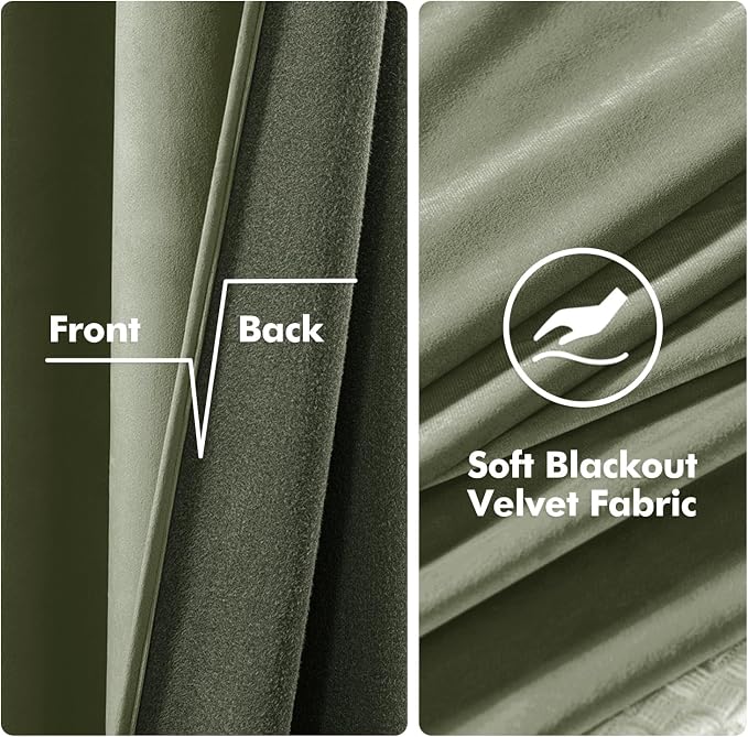 MIULEE Velvet Curtains Sage Green 52 x 72 Inch Length Set of 2 | Grommet Drapes - Image 3
