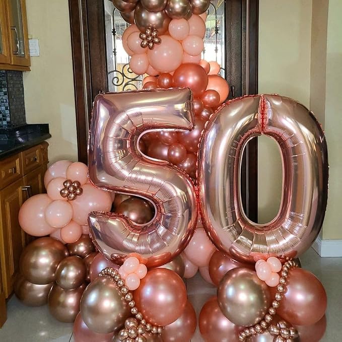 Rose Gold 50 Number Balloons, 40 Inch Big Giant Jumbo 50 Balloon Numbers Rose - Image 2