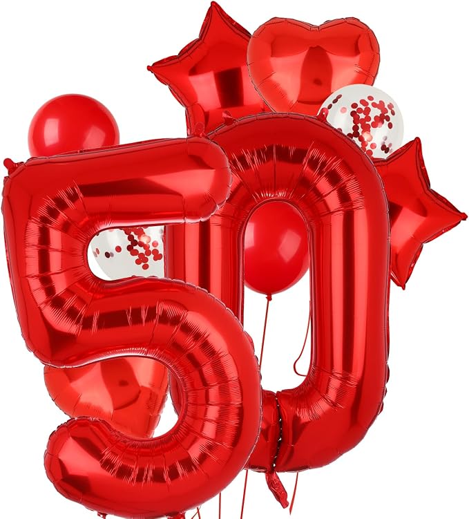 40 Inch 50 Red Number Balloons Mylar 50th Birthday Party Decor 10Pcs | Foil by GGDE