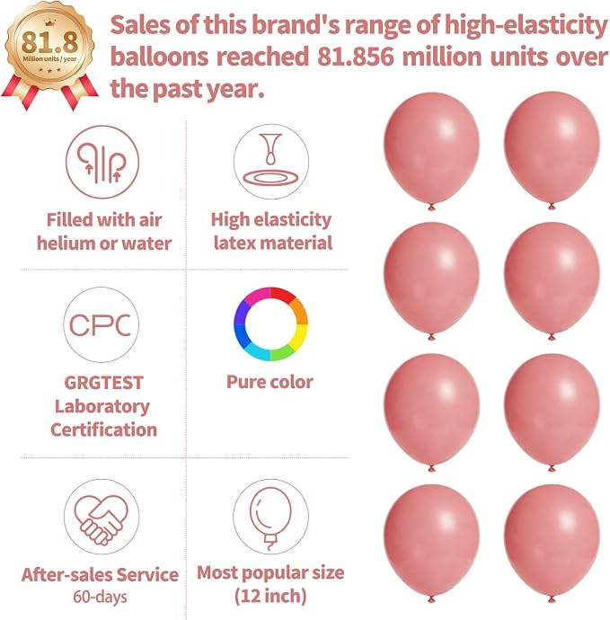 110pcs Dusty Pink Balloon 12 Inch, Brush Pink Latex Balloons - Image 2