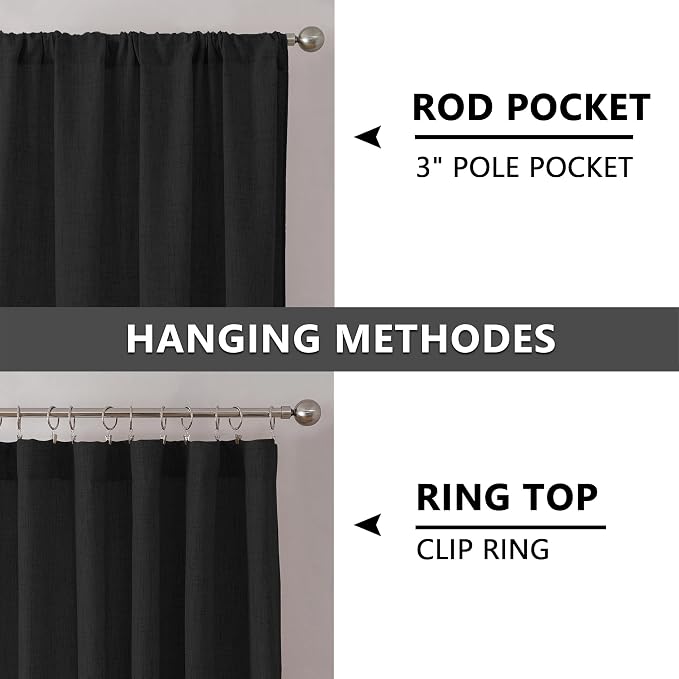 Tollpiz Linen Curtain Bedroom Rod Pocket Semi Sheer Curtains Burlap Light - Image 5