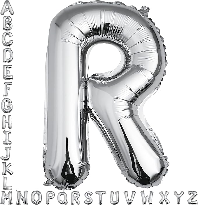 40 inch Silver Letter R Balloon, Big Size Alphabet Foil Mylar Helium Balloons by VHUWE