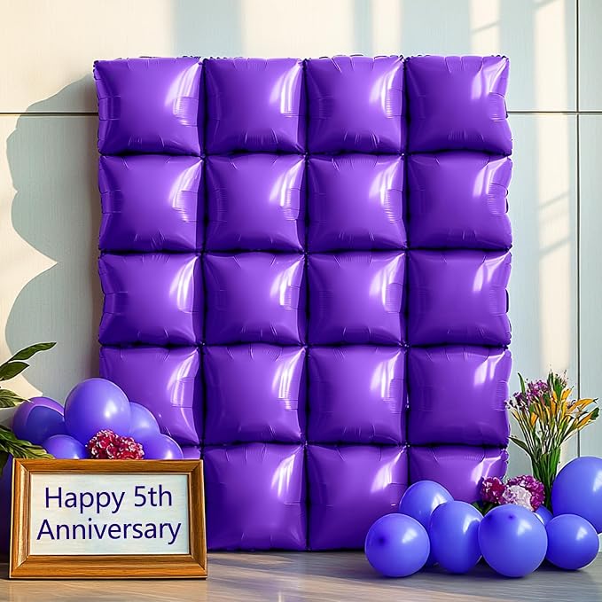 NISOCY 48PCS Metallic Purple Square Foil Balloons Wall Backdrop | Double Sided - Image 6