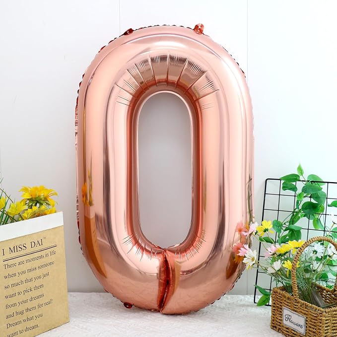 40 Inch Rose Gold Number 0 Balloon, Giant Number Balloons, Birthday Decor | - Image 2