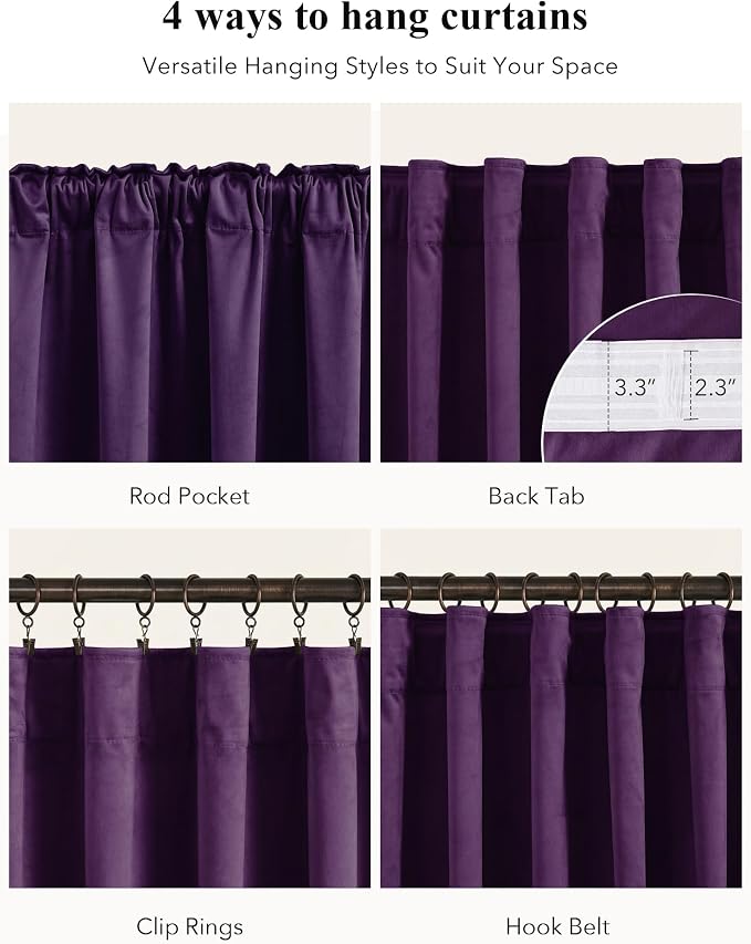 Purple Orchid Velvet Curtains Back Tab, W52 x L96 inches, 2 Panels | Room - Image 2