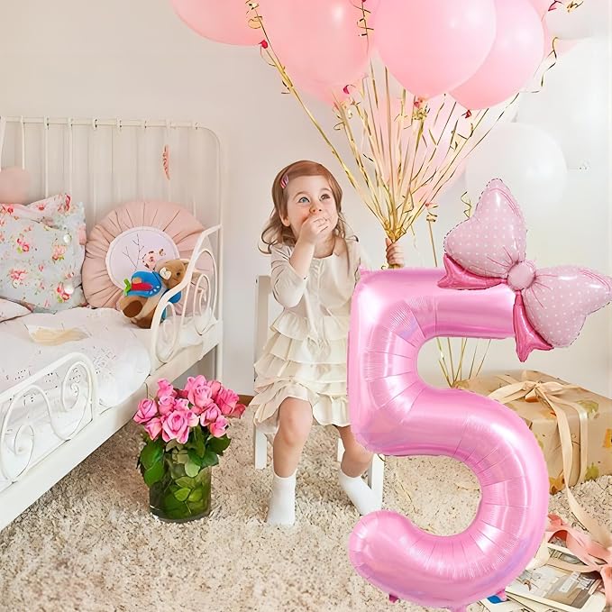 40 inch Number 4 Balloon with Bow Pink Happy Birthday Jumbo Number Balloon - Image 4