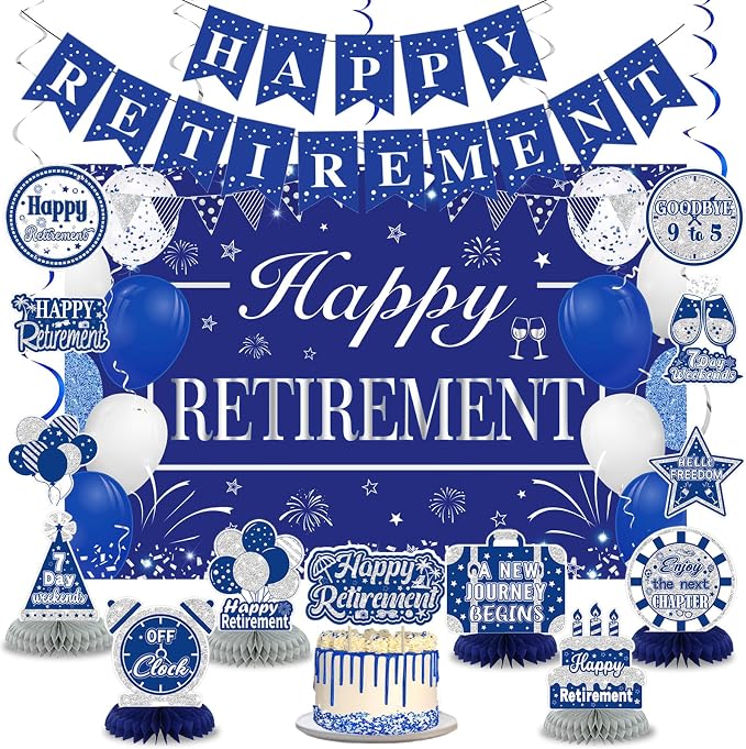Retirement Party Decorations for Men Women Blue Silver Happy Retirement Banner by Unknown