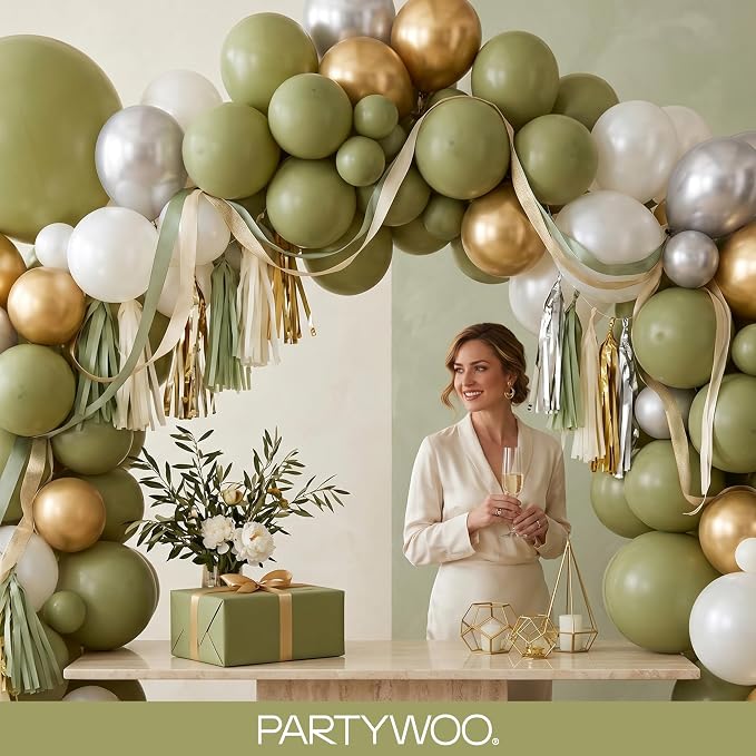 PartyWoo Sage Green Balloons 100pcs Olive Boho Green Color 18 12 10 5 Inch | - Image 8