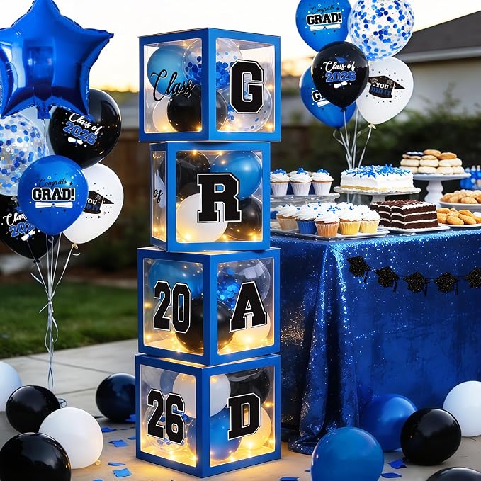 2026 Graduation Decorations Include String LED, Glitter Banner, 4 Blue Balloon - Image 5