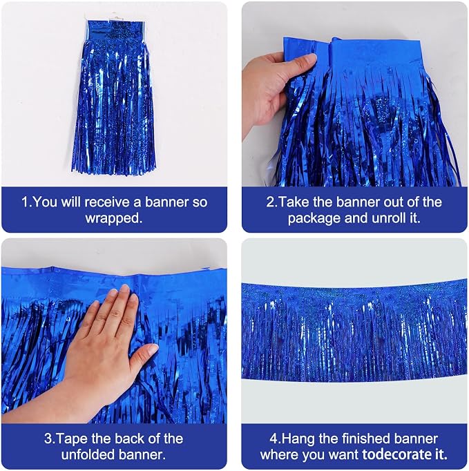 BEISHIDA Laser Blue Fringe Garland Banner 30ft Wall Tinsel Foil Streamers | - Image 3