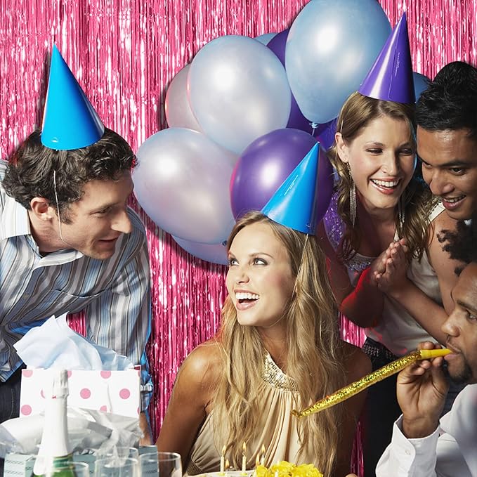 BOMSI 5 Pack Pink Tinsel Curtain Party Backdrop Foil Fringe Birthday Photo - Image 2