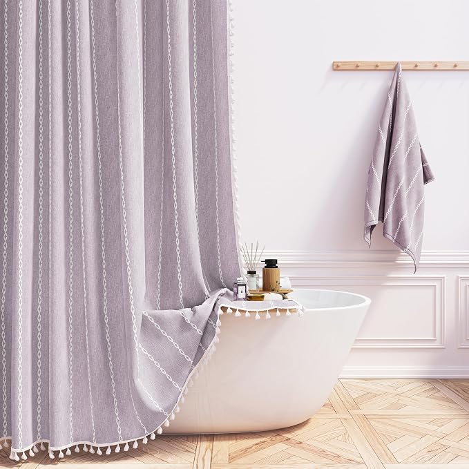 72x78 Long Boho Farmhouse Linen Heavy Duty Shower Curtain, Lavender | Tall Size by ShowerCurtain
