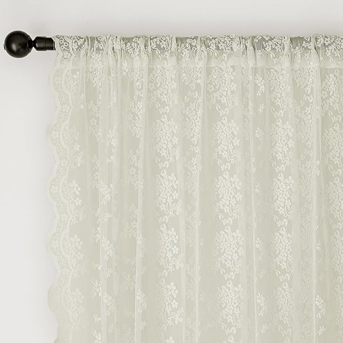 Anmao Vintage Lace Curtains 45 Inches Long 2 Panels Set, Romantic Elegant Light - Image 6