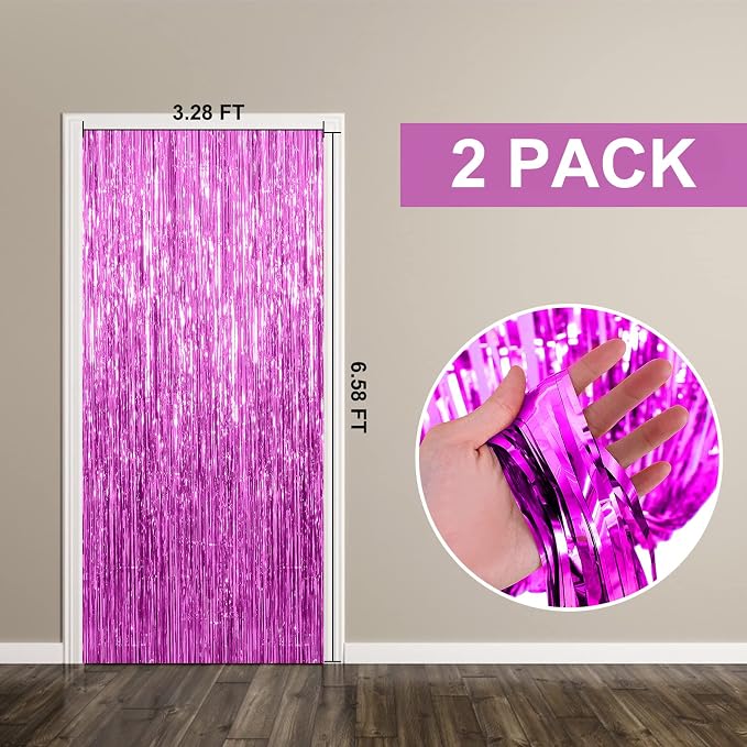 2 Pack Hot Pink Backdrop Curtain Party Streamers Hot Pink Birthday Decorations - Image 7
