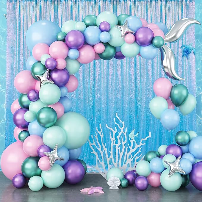 2×8FT-2PCS Mermaid Blue Sequin Backdrop Curtains Panels, Photography Backdrop - Image 7