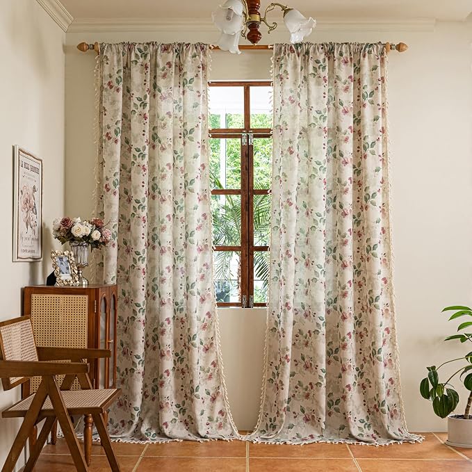 ENJOYBRIDAL Floral Curtains 63 Inch Length Living Room Semi Sheer Drapes 2 - Image 4