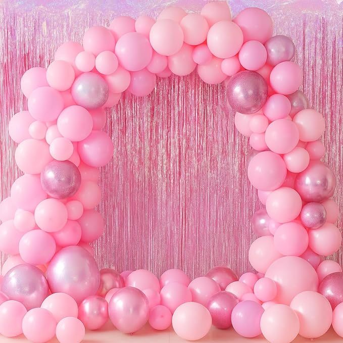 Voircoloria Pink Foil Fringe Backdrop Curtains, Birthday Party Decorations - Image 6