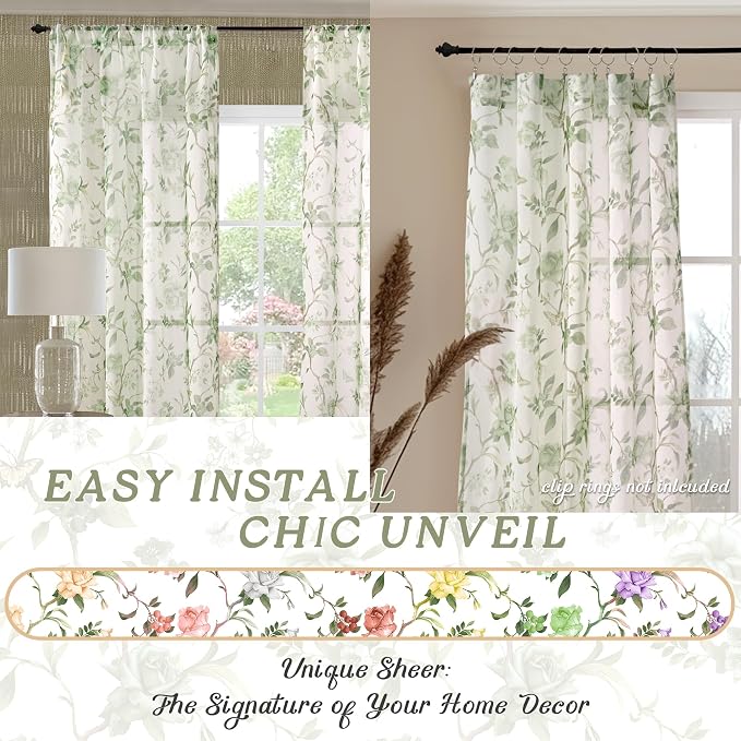Sage Green Curtains Sheer 24 Inch Length 2 Panels Set, Short Semi Sheer Light - Image 7