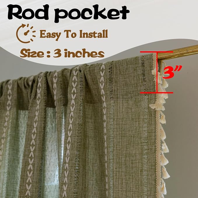Sutuo Home Boho Curtains for Living Room Farmhouse, Semi-Blackout French - Image 5