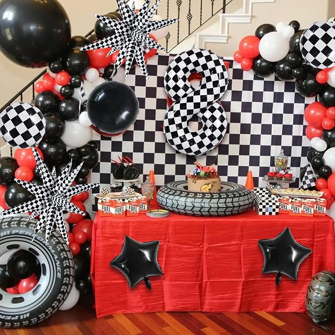 TONIFUL 8th Birthday Balloons Kit 40 Inch Checkered Number 8 Foil Balloon | - Image 5