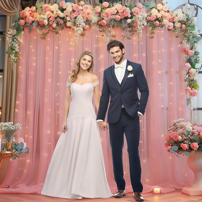 10x8ft Dusty Rose Tulle Backdrop Curtain - Image 4