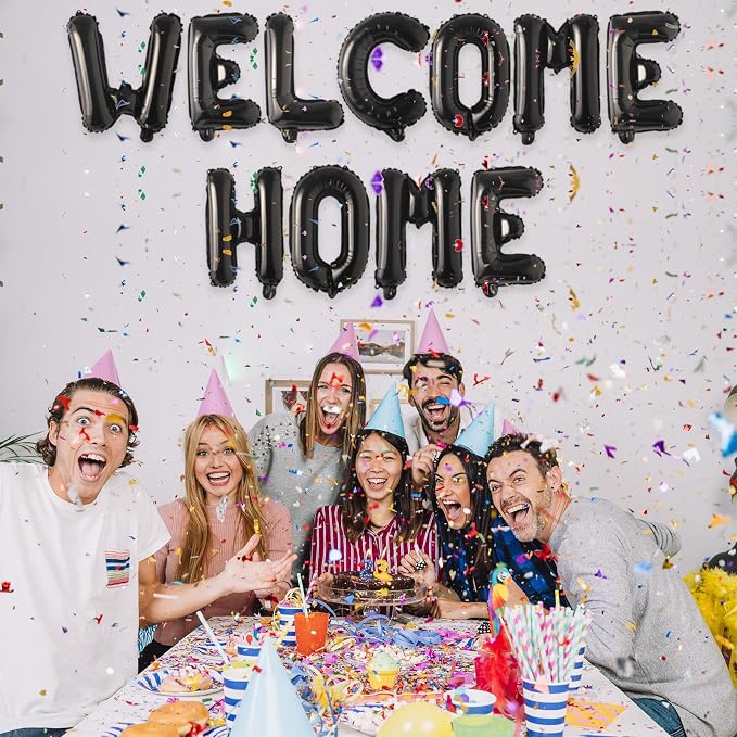 2 Set 22Pcs Black WELCOME HOME Letter Balloons 16in Balloon Foil Letter - Image 4
