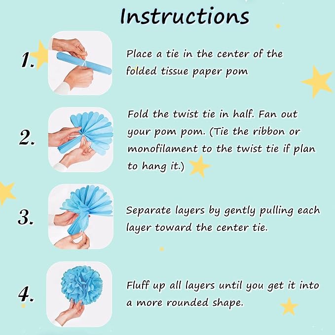 12pcs Blue Paper Pom Poms Set for Party Decor - Image 4