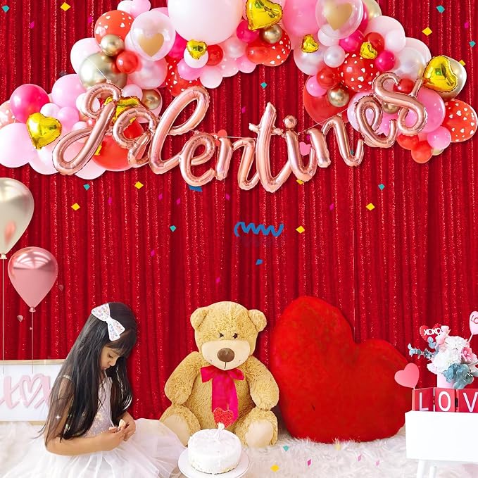 Red Sequin Backdrop Curtain 7ft x 7ft Background Drapes | Glitter Background - Image 3