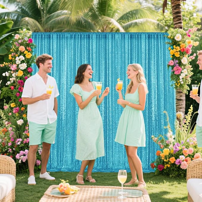 2×8FT-6PCS Turquoise Sequin Backdrop Curtains Panels, Photography Backdrop - Image 2