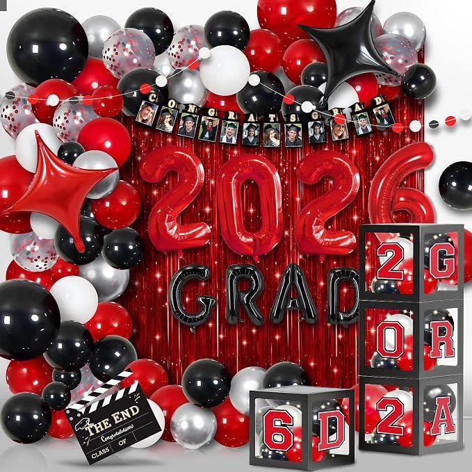 Party Spot！2026 Red and Black Graduation Party Decorations by PartySpot%EF%BC%81