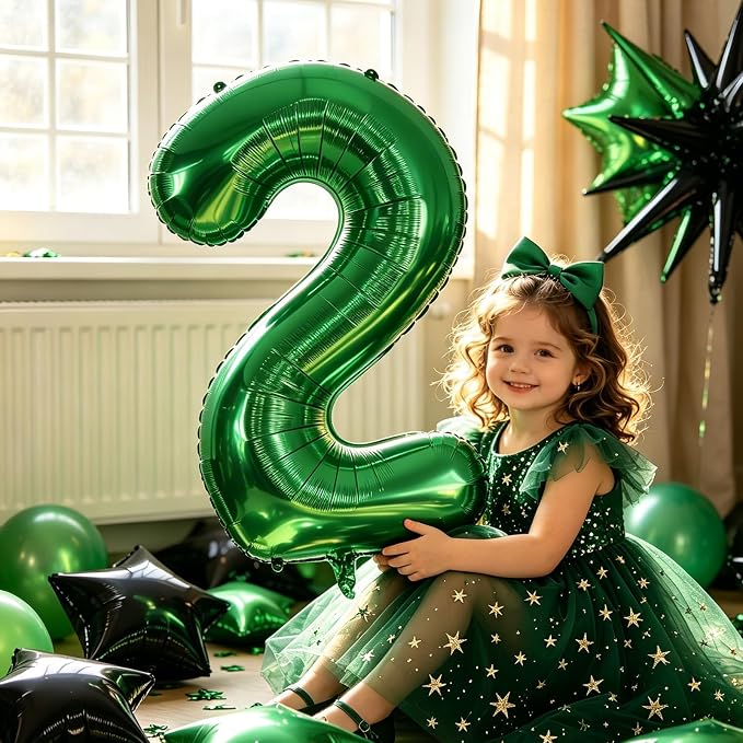 TONIFUL 2nd Birthday Balloons Kit 40 Inch Dark Green Large Number 2 Balloon | - Image 5