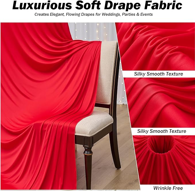50ft×12ft Red Backdrop Curtain for Wedding Parties, 10 Panels Wrinkle Free - Image 6