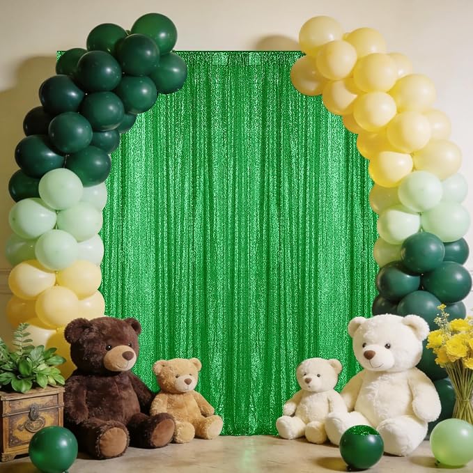 Sugargirl Grass Green Sequin Backdrop Curtain 4FTx8FT Glitter Grass Green - Image 2