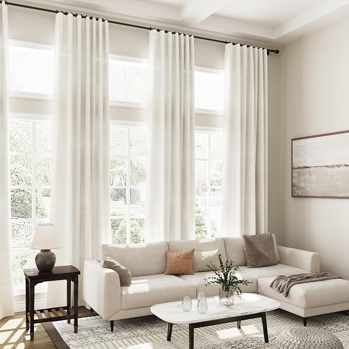 132 inch Curtains Extra Long 2 Panels Set Back Tab Neutral Farmhouse Drapes - Image 7