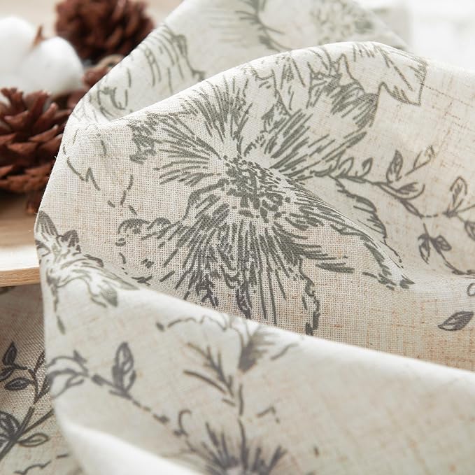 jinchan Gray Floral Linen Curtains Lined 96 Inch Vintage Back Tab 2 Panels | - Image 9