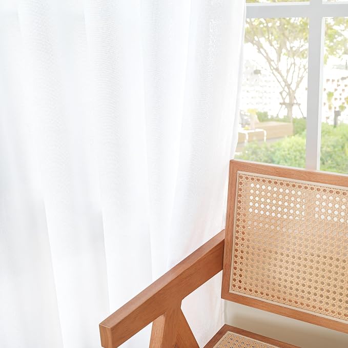 YoungsTex White Linen Curtains for Living Room 90 Inches Long 2 Panels Set - Image 7