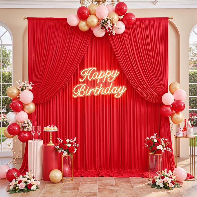 50ft×12ft Red Backdrop Curtain for Wedding Parties, 10 Panels Wrinkle Free - Image 7