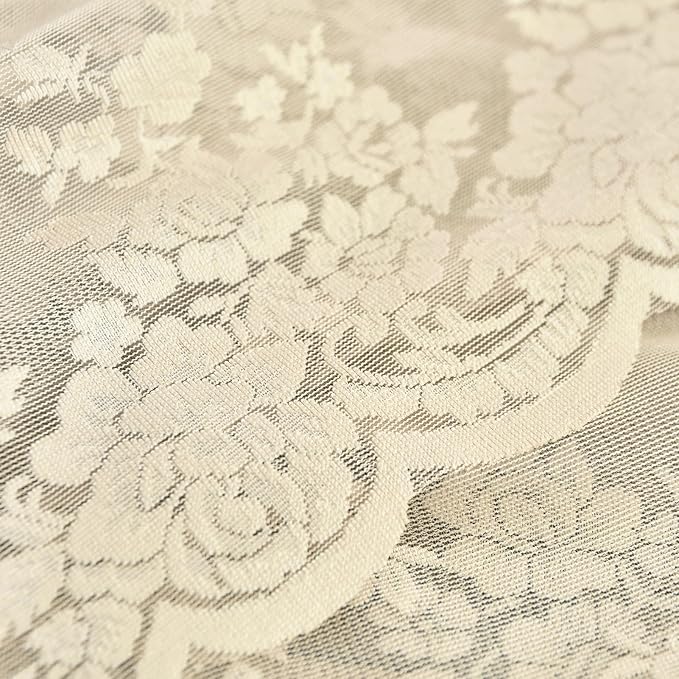 Kotile Beige Lace Curtains for Living Room Rustic Floral 52x92 Inch 2-Panel | - Image 8