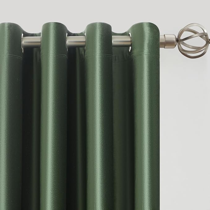BULBUL Velvet Oilve Green Blackout Curtains 108 inch Length - Image 2