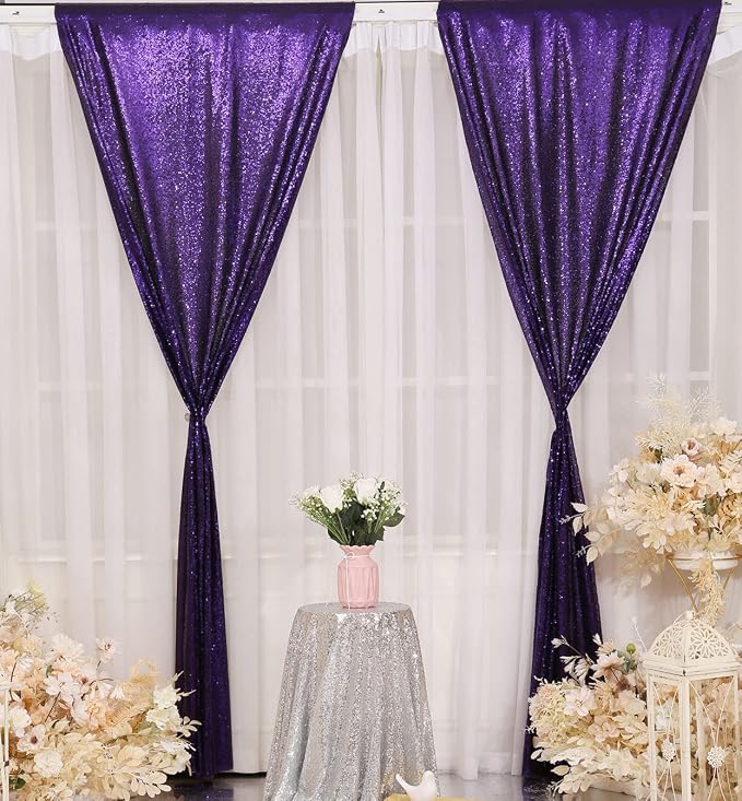 Poise3EHome Purple Sequin Backdrop Curtains, 2 Panels 2FTx8FT Glitter Background - Image 3