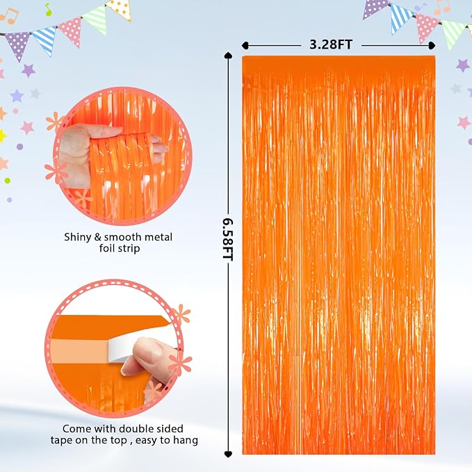 GCB 2Pack Orange Fringe Curtain Party Streamers, Foil Fringe Backdrop Curtains - Image 3